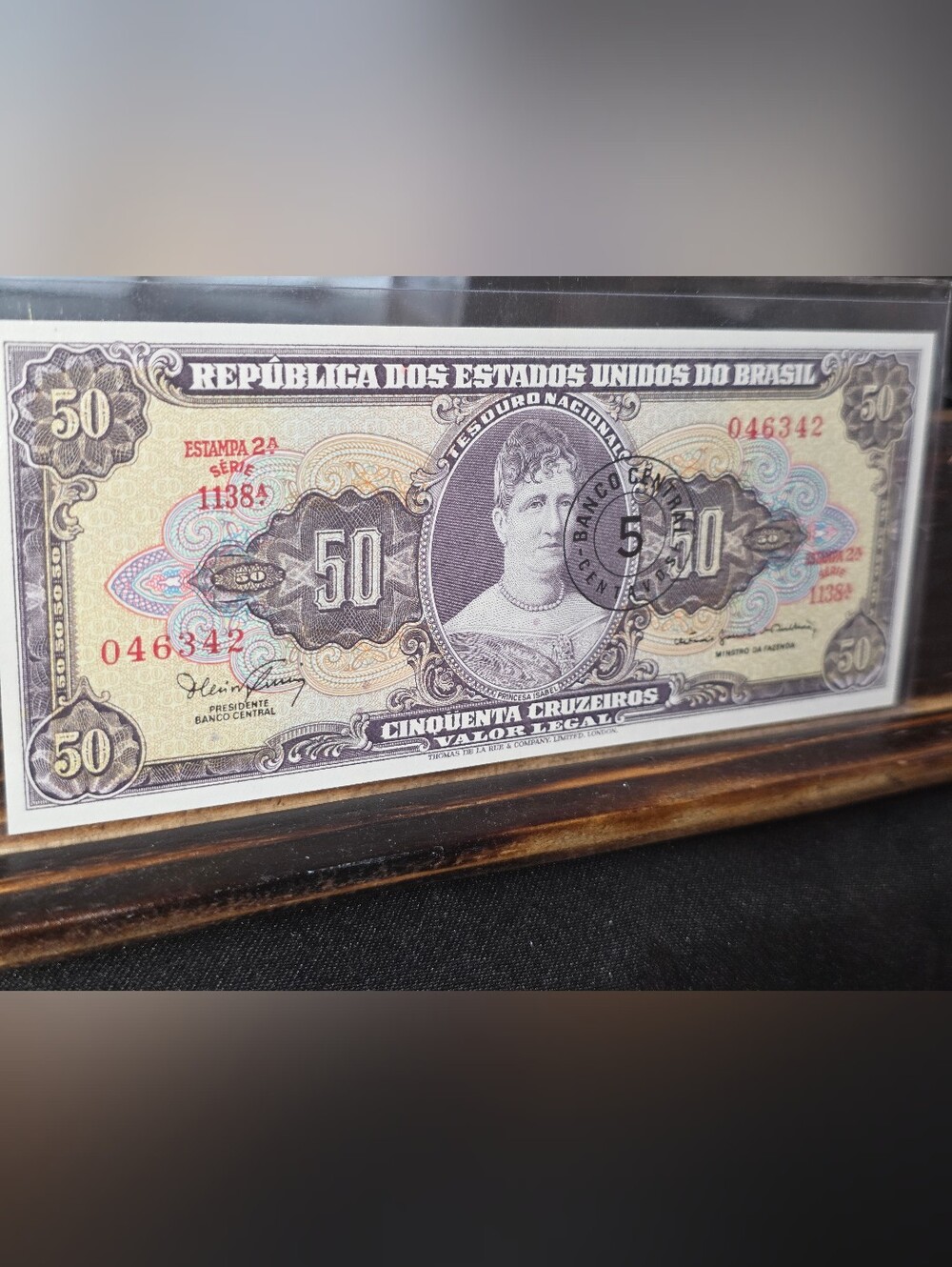 Brazil 50 Cruzeiros 5 Centavos Overprint – Princesa Isabel Vintage Banknote